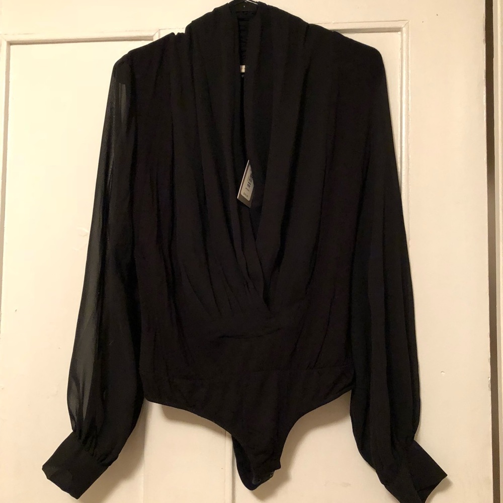 Black Body Suit with Sheer Sleeves